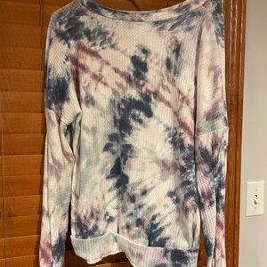 M Blue, Maroon, white waffle knit tie dye top